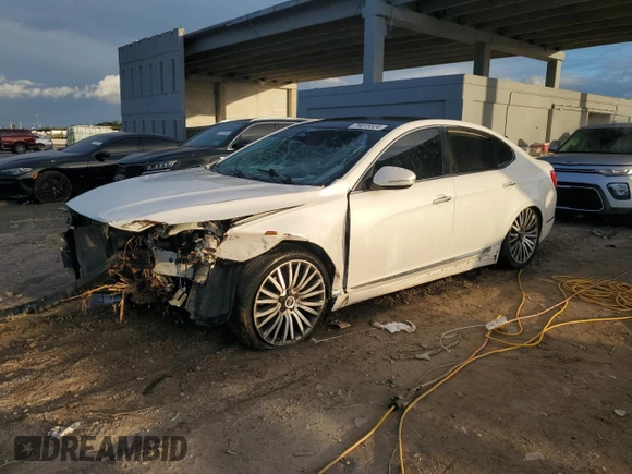 2015 Kia Cadenza Premium with VIN KNALN4D76F5169638, listed as a Copart auction lot 76815524 with 67,611 mi miles and Salvage Title. Bid and sale history available at carsss.com. Image 1.