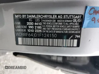 2001 Mercedes-Benz C 320 with VIN WDBRF64J01F124150, listed as a Copart auction lot 50624475 with Not Provided miles and Clean Title. Bid and sale history available at DreamBid. Image 13.