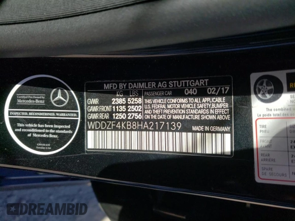 2017 Mercedes-Benz E-Class E 300 Luxury with VIN WDDZF4KB8HA217139, listed as a Copart auction lot 63690822 with 41,399 mi miles. Bid and sale history available at carsss.com. Image 10.