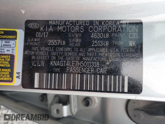 2017 Kia Optima Hybrid with VIN KNAGT4LE7H5011318, listed as a Copart auction lot 67912614 with 138,359 mi miles and Salvage Title. Bid and sale history available at carsss.com. Image 14.