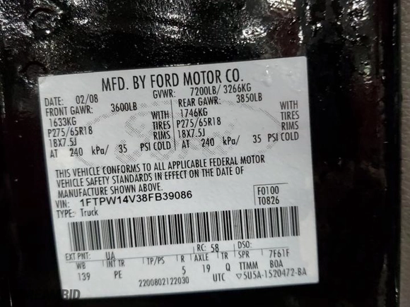 2008 Ford F-150 XLT with VIN 1FTPW14V38FB39086, listed as a Copart auction lot 49265375 with 153,521 mi miles and Salvage Title. Bid and sale history available at carsss.com. Image 12.