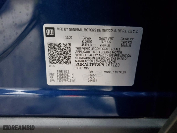 2023 GMC Terrain SLE with VIN 3GKALTEG9PL167123, listed as a Copart auction lot 85448754 with 8,296 mi miles and Salvage Title. Bid and sale history available at carsss.com. Image 12.