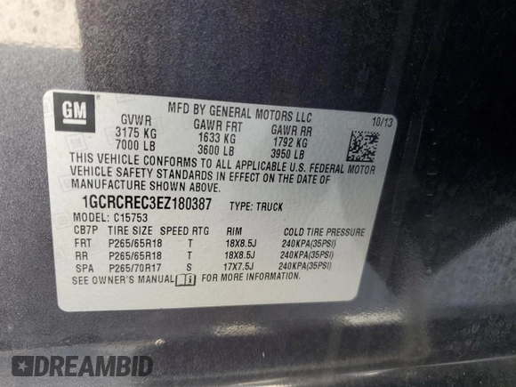 2014 Chevrolet Silverado 1500 LT with VIN 1GCRCREC3EZ180387, listed as a Copart auction lot 56360345 with 134,306 mi miles and Salvage Title. Bid and sale history available at DreamBid. Image 12.