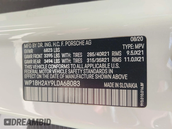 2020 Porsche Cayenne z VIN WP1BH2AY9LDA68083, wystawiony jako IAAI lot #42114933 z przebiegiem 16 850 mil mil oraz . Historia ofert i sprzedaży dostępna na DreamBid. Obrazek 9.