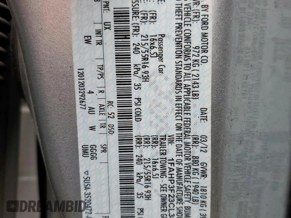 2012 Ford Focus SE с VIN 1FAHP3F23CL381926, выставлен на аукционе Copart как лот 60592395 с пробегом 163 940 миль миль и Чистый • Clean title. История ставок и продаж доступна на DreamBid. Изображение 12.