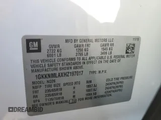 2017 GMC Acadia SLT with VIN 1GKKNMLAXHZ197017, listed as a Copart auction lot 88810575 with 125,748 mi miles and Salvage Title. Bid and sale history available at carsss.com. Image 14.