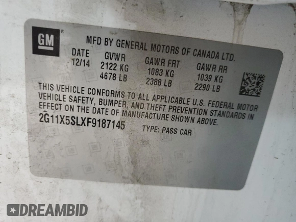 2015 Chevrolet Impala LS with VIN 2G11X5SLXF9187145, listed as a Copart auction lot 48413255 with 111,685 mi miles and Salvage Title. Bid and sale history available at DreamBid. Image 14.