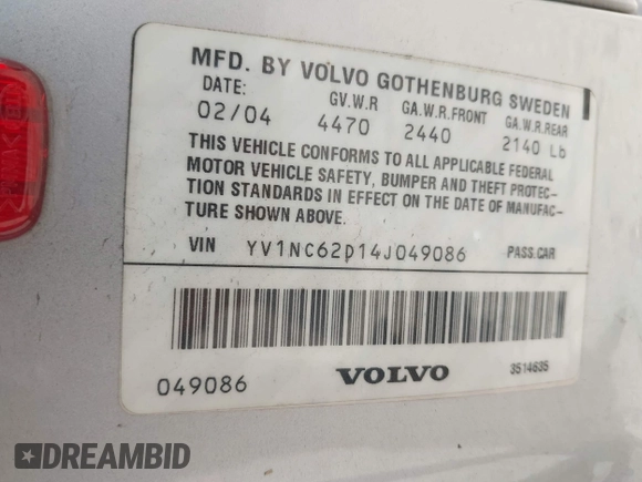 2004 Volvo C70 с VIN YV1NC62D14J049086, выставлен на аукционе IAAI как лот 41950132 с пробегом 118 250 миль миль и . История ставок и продаж доступна на DreamBid. Изображение 9.