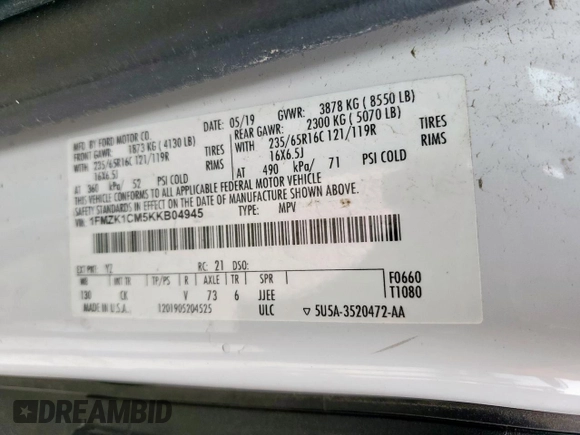 2019 Ford Transit Passenger XL with VIN 1FMZK1CM5KKB04945, listed as a Copart auction lot 47790155 with 89,108 mi miles and Clean title. Bid and sale history available at DreamBid. Image 14.