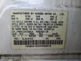 2004 Nissan Maxima SE with VIN 1N4BA41E24C928510, listed as a Copart auction lot 50180405 with 265,506 mi miles and Non Repairable. Bid and sale history available at DreamBid. Image 12.