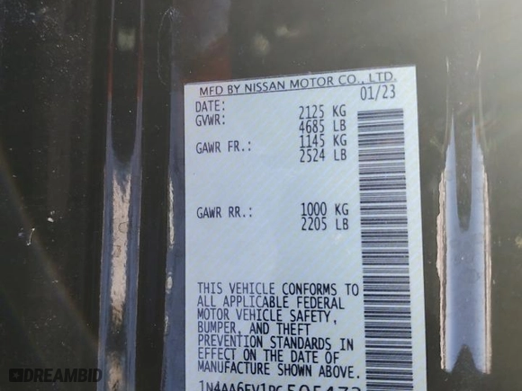 2023 Nissan Maxima SR with VIN 1N4AA6EV1PC505472, listed as a Copart auction lot 46052345 with 19,117 mi miles and Salvage Title. Bid and sale history available at carsss.com. Image 14.