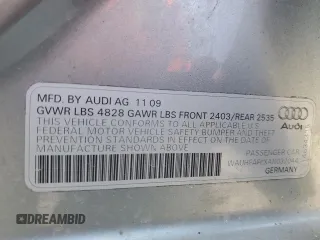 2010 Audi A4 2.0T Premium Plus with VIN WAUHFAFLXAN032044, listed as a Copart auction lot 79078854 with 177,708 mi miles and Salvage Title. Bid and sale history available at carsss.com. Image 12.