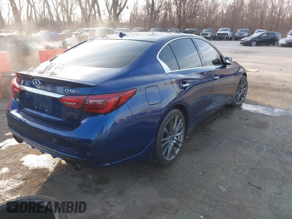 2020 Infiniti Q50 Red Sport 400 with VIN JN1FV7AR8LM660255, listed as a IAAI auction lot 41692654 with 64,773 mi miles and . Bid and sale history available at carsss.com. Image 4.