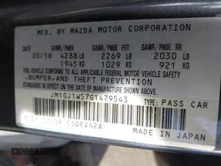 2016 Mazda 6 i Grand Touring with VIN JM1GJ1W57G1479543, listed as a IAAI auction lot 41371653 with 83,741 mi miles and . Bid and sale history available at carsss.com. Image 9.