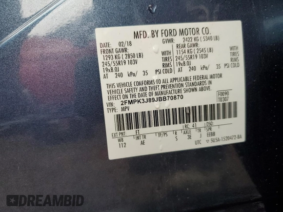 2018 Ford Edge SEL with VIN 2FMPK3J89JBB70870, listed as a Copart auction lot 49619075 with 36,209 mi miles and Salvage Title. Bid and sale history available at carsss.com. Image 13.