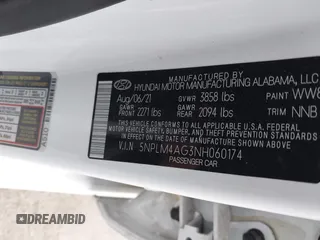 2022 Hyundai Elantra SEL with VIN 5NPLM4AG3NH060174, listed as a IAAI auction lot 41891250 with 24,326 mi miles and . Bid and sale history available at DreamBid. Image 9.