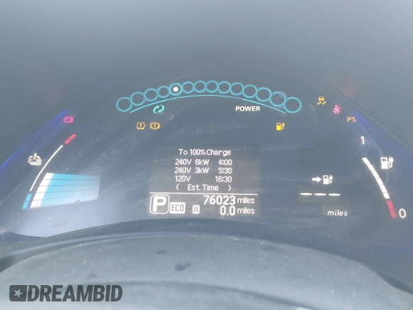 2013 Nissan LEAF SL с VIN 1N4AZ0CP1DC407189, выставлен на аукционе IAAI как лот 41760026 с пробегом 76 023 миль миль и . История ставок и продаж доступна на DreamBid. Изображение 14.