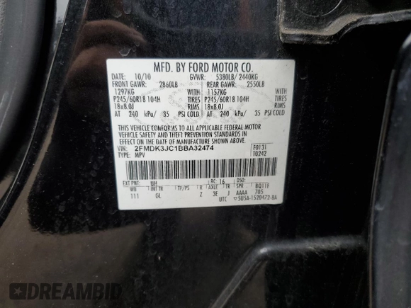 2011 Ford Edge SEL with VIN 2FMDK3JC1BBA32474, listed as a Copart auction lot 52149355 with 151,021 mi miles and Salvage Title. Bid and sale history available at carsss.com. Image 14.