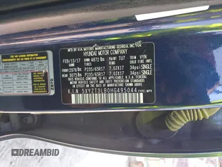 2017 Hyundai Santa Fe 2.4L with VIN 5XYZT3LB0HG495044, listed as a IAAI auction lot 42285311 with 163,313 mi miles and . Bid and sale history available at DreamBid. Image 9.