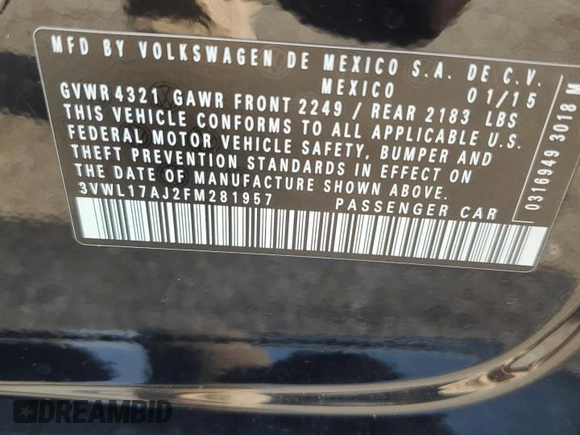 2015 Volkswagen Jetta SEL z VIN 3VWL17AJ2FM281957, wystawiony jako Copart lot #65836185 z przebiegiem 82 478 mil mil oraz Czysty tytuł • Clean title. Historia ofert i sprzedaży dostępna na DreamBid. Obrazek 12.