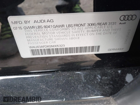 2016 Audi A8 L 4.0T Sport with VIN WAU43AFDXGN005323, listed as a IAAI auction lot 41311344 with 84,000 mi miles. Bid and sale history available at carsss.com. Image 9.