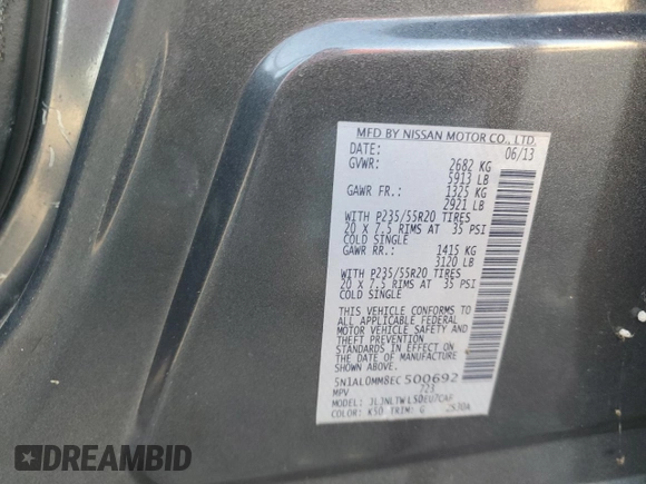 2014 Infiniti QX60 с VIN 5N1AL0MM8EC500692, выставлен на аукционе Copart как лот 62740605 с пробегом Не указан миль и Чистый • Clean title. История ставок и продаж доступна на DreamBid. Изображение 13.