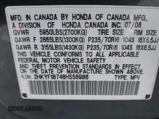 2006 Honda Pilot EX-L with VIN 2HKYF18746H558986, listed as a IAAI auction lot 41875118 with 207,058 mi miles and . Bid and sale history available at DreamBid. Image 9.