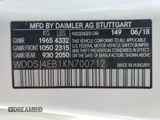 2019 Mercedes-Benz CLA 250 with VIN WDDSJ4EB1KN700712, listed as a Copart auction lot 49927195 with 86,833 mi miles and Salvage Title. Bid and sale history available at DreamBid. Image 12.
