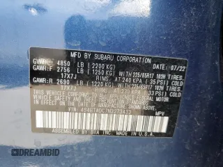 2022 Subaru Outback Premium с VIN 4S4BTADC7N3273433, выставлен на аукционе Copart как лот 57917975 с пробегом 28 571 миль миль и Списание • Salvage title. История ставок и продаж доступна на DreamBid. Изображение 13.