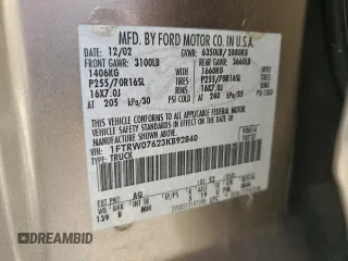 2003 Ford F-150 XLT with VIN 1FTRW07623KB92840, listed as a Copart auction lot 48603105 with 145,516 mi miles and Salvage Title. Bid and sale history available at carsss.com. Image 14.