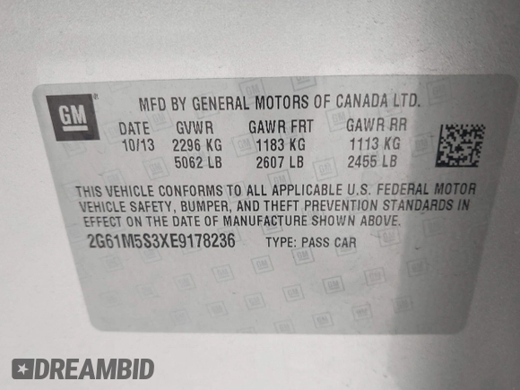 2014 Cadillac XTS Luxury with VIN 2G61M5S3XE9178236, listed as a IAAI auction lot 41786581 with 39,844 mi miles. Bid and sale history available at carsss.com. Image 9.