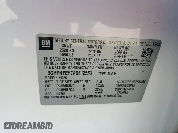 2010 Cadillac SRX Premium Collection with VIN 3GYFNFEY7AS612553, listed as a Copart auction lot 49792045 with 171,896 mi miles and Clean Title. Bid and sale history available at DreamBid. Image 13.