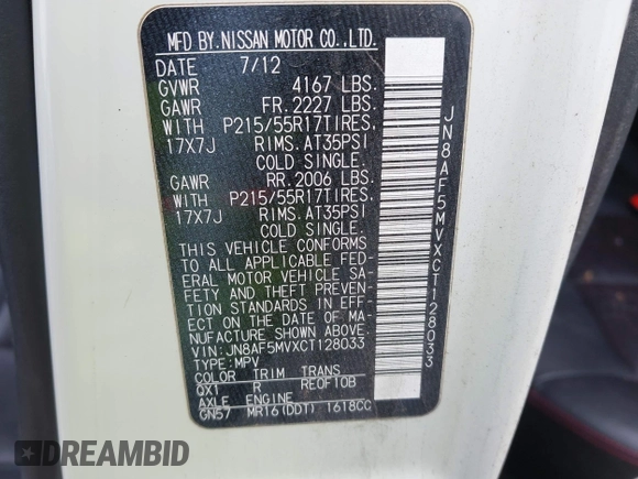 2012 Nissan Juke SL z VIN JN8AF5MVXCT128033, wystawiony jako IAAI lot #42035384 z przebiegiem 187 743 mil mil oraz . Historia ofert i sprzedaży dostępna na DreamBid. Obrazek 9.