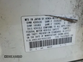 2006 Acura TSX Navi with VIN JH4CL96976C022498, listed as a Copart auction lot 69482864 with Not provided miles and Salvage title. Bid and sale history available at DreamBid. Image 15.