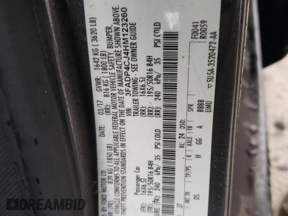 2017 Ford Fiesta Titanium with VIN 3FADP4CJ4HM123260, listed as a Copart auction lot 46355095 with 69,398 mi miles and Salvage Title. Bid and sale history available at carsss.com. Image 15.