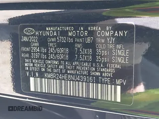 2022 Hyundai Palisade SEL with VIN KM8R24HE8NU439161, listed as a IAAI auction lot 42401797 with 86,436 mi miles and . Bid and sale history available at DreamBid. Image 9.