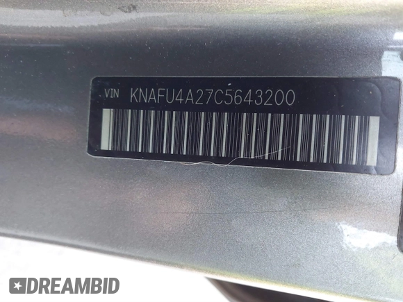 2012 Kia Forte EX with VIN KNAFU4A27C5643200, listed as a IAAI auction lot 41070850 with 187,573 mi miles. Bid and sale history available at carsss.com. Image 9.