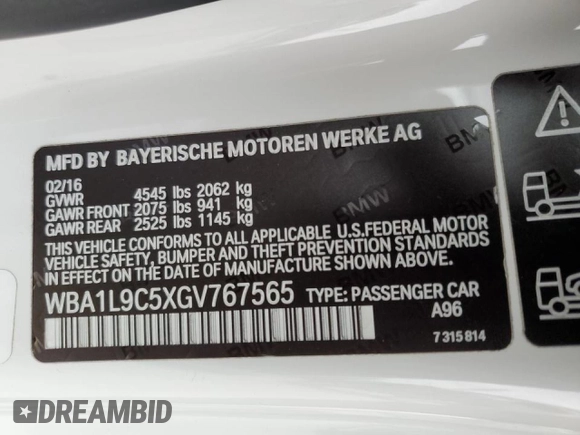 2016 BMW 2 Series 228i xDrive with VIN WBA1L9C5XGV767565, listed as a Copart auction lot 39155803 with 0 mi miles. Bid and sale history available at carsss.com. Image 15.