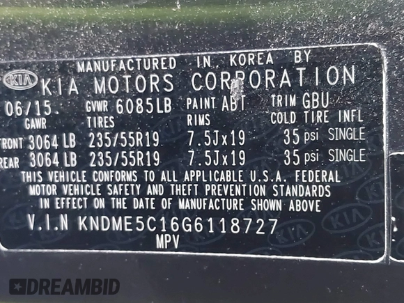 2016 Kia Sedona SX-L with VIN KNDME5C16G6118727, listed as a IAAI auction lot 41835104 with 116,657 mi miles. Bid and sale history available at carsss.com. Image 9.