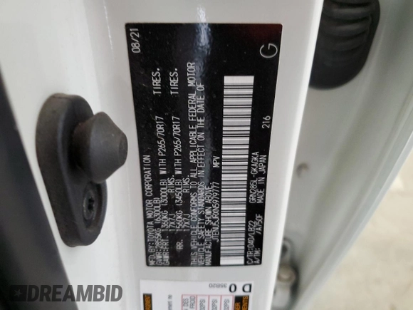 2022 Toyota 4Runner SR5 Premium with VIN JTENU5JRXN5979777, listed as a Copart auction lot 53605845 with 20,957 mi miles and Salvage title. Bid and sale history available at DreamBid. Image 13.