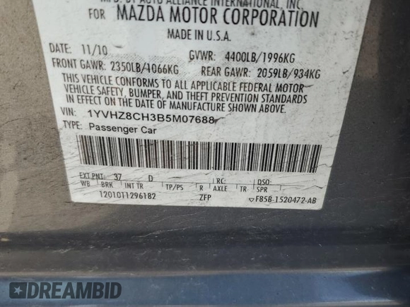 2011 Mazda 6 i Grand Touring with VIN 1YVHZ8CH3B5M07688, listed as a Copart auction lot 49133425 with 210,918 mi miles and Salvage Title. Bid and sale history available at DreamBid. Image 14.