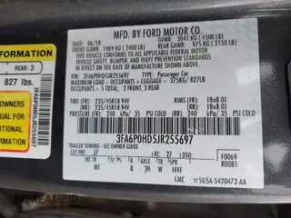 2018 Ford Fusion SE with VIN 3FA6P0HD5JR255697, listed as a IAAI auction lot 41902557 with 118,110 mi miles. Bid and sale history available at carsss.com. Image 9.