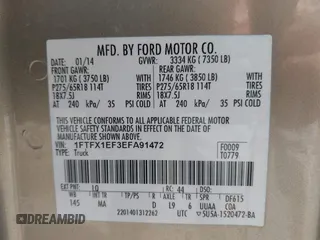 2014 Ford F-150 XL with VIN 1FTFX1EF3EFA91472, listed as a IAAI auction lot 42112651 with 1 mi miles. Bid and sale history available at carsss.com. Image 9.