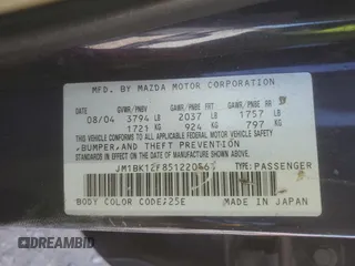 2005 Mazda 3 i with VIN JM1BK12F851220563, listed as a Copart auction lot 49443555 with 170,073 mi miles and Salvage Title. Bid and sale history available at DreamBid. Image 12.