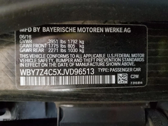 2018 BMW i3 with VIN WBY7Z4C5XJVD96513, listed as a Copart auction lot 80568264 with 48,000 mi miles and Salvage Title. Bid and sale history available at carsss.com. Image 13.