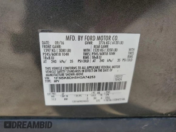 2017 Ford Explorer XLT z VIN 1FM5K8DH5HGA74253, wystawiony jako Copart lot #56300505 z przebiegiem 97 784 mil mil oraz Szkoda całkowita • Salvage title. Historia ofert i sprzedaży dostępna na DreamBid. Obrazek 13.