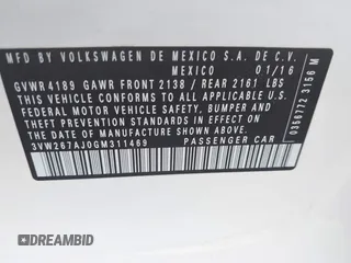 2016 Volkswagen Jetta Sedan 1.4T S w/Technology with VIN 3VW267AJ0GM311469, listed as a IAAI auction lot 41914668 with 83,223 mi miles. Bid and sale history available at carsss.com. Image 9.