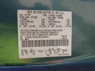1999 Ford Explorer XLT с VIN 1FMZU32E4XZC06946, выставлен на аукционе IAAI как лот 40644003 с пробегом 302 458 миль миль и . История ставок и продаж доступна на DreamBid. Изображение 9.