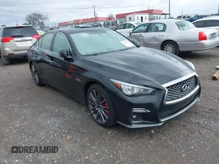 2018 Infiniti Q50 RED SPORT 400 with VIN JN1FV7ARXJM481650, listed as a IAAI auction lot 41572515 with 75,957 mi miles. Bid and sale history available at carsss.com. Image 1.