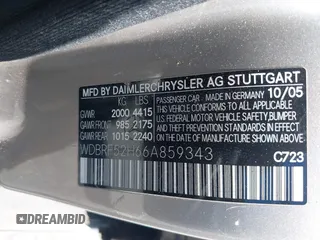 2006 Mercedes-Benz C 230 Sport with VIN WDBRF52H66A859343, listed as a IAAI auction lot 42010021 with 88,815 mi miles and . Bid and sale history available at carsss.com. Image 9.